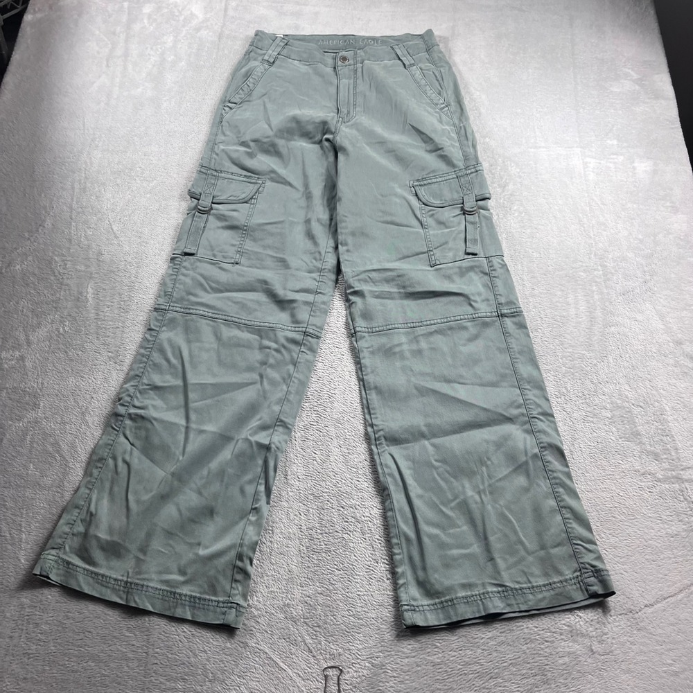 American Eagle Super High-Rise Baggy Wide Leg Cargo Pants Sage Green Women 2 Reg